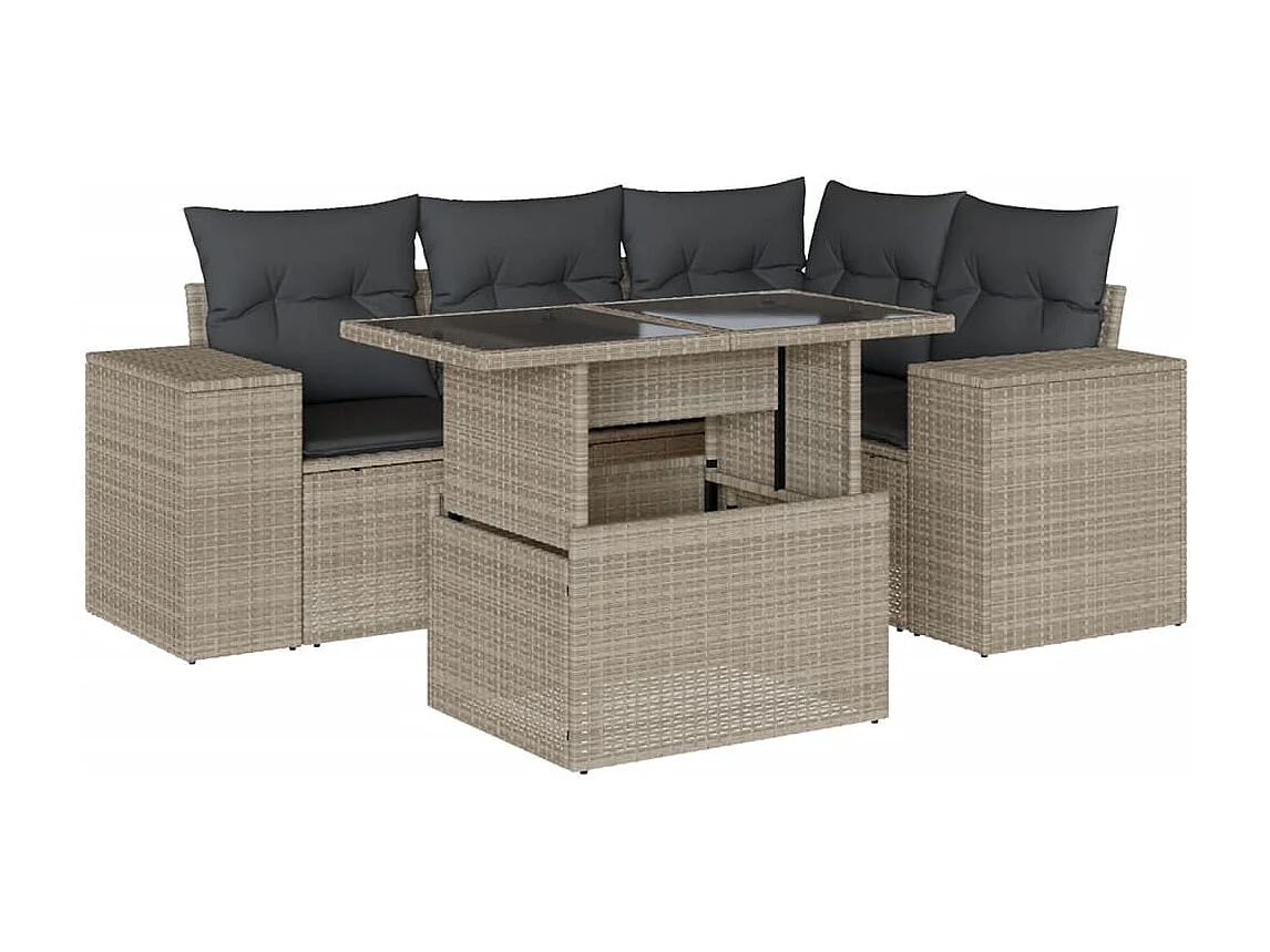 Set de sofás jardín y cojines 5 piezas ratán sintético gris claro