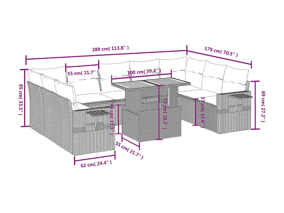 Juego de sofás jardín con cojines beige 10 piezas ratán sintético