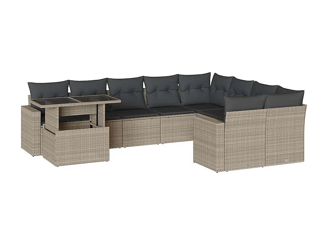Set sofás jardín 10 piezas con cojines ratán sintético gris claro