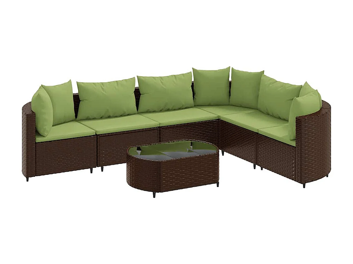 7-delige Loungeset met kussens poly rattan bruin