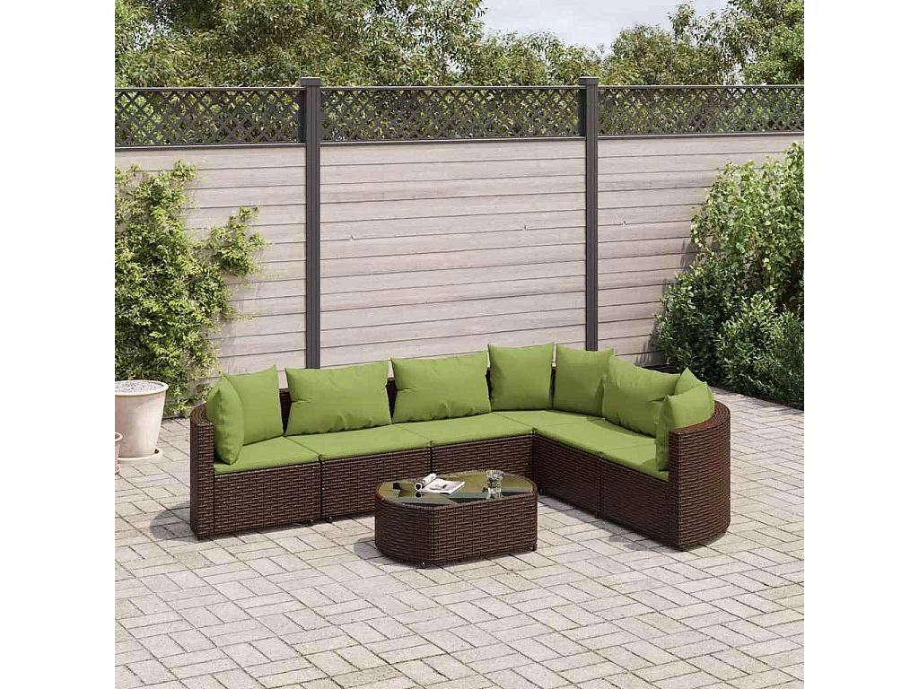 Salon de jardin avec coussins 7 pièces marron résine tressée