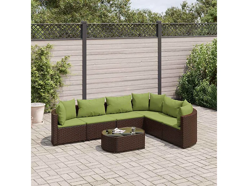 Salon de jardin avec coussins 7 pièces marron résine tressée