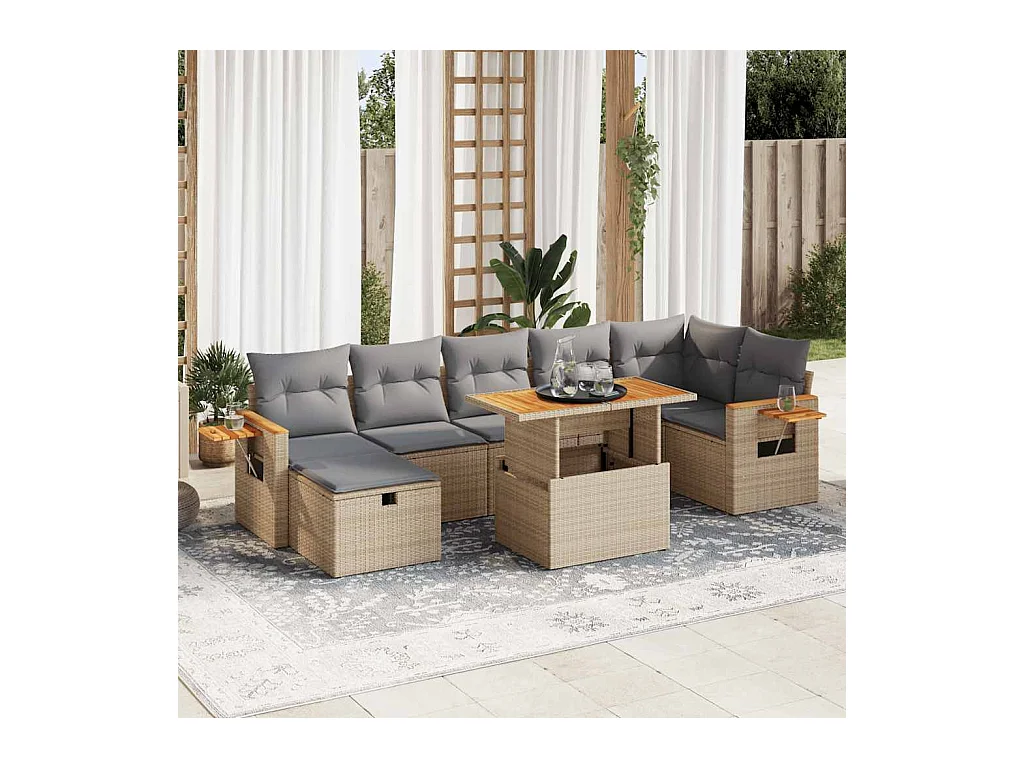 Salon de jardin avec coussins 5 pièces beige résine tressée
