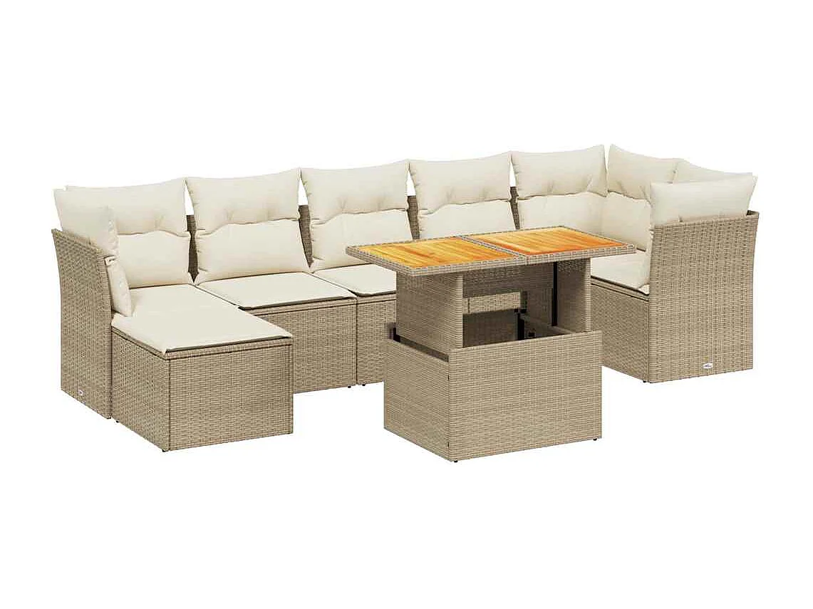 8-delige Loungeset met kussens poly rattan beige