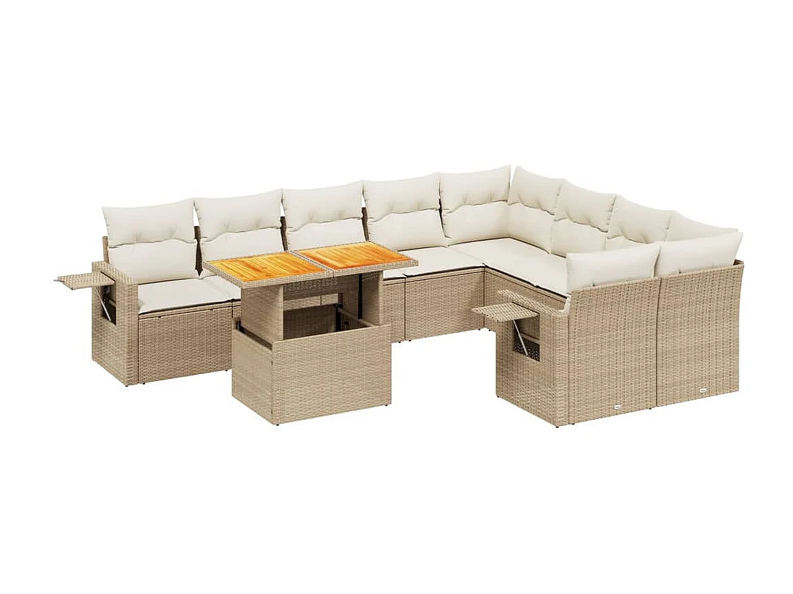 Juego de sofás jardín con cojines beige 10 piezas ratán sintético