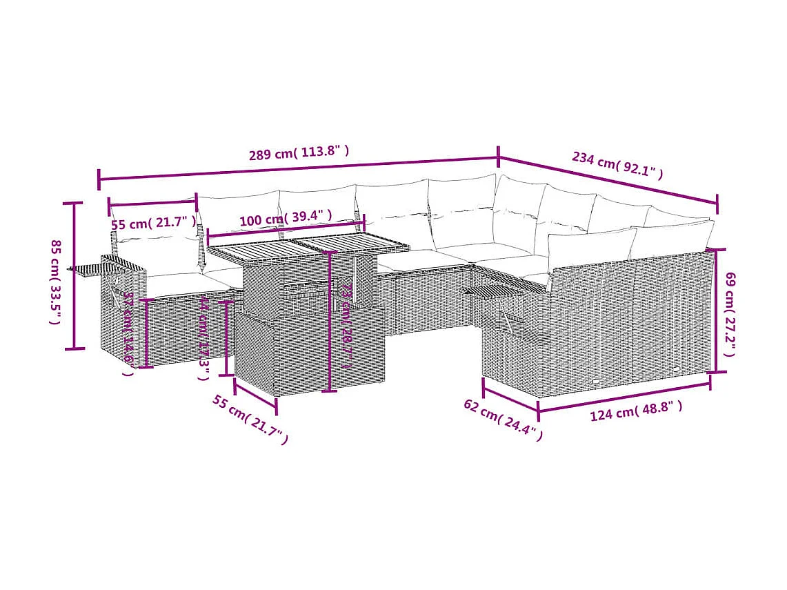 Juego de sofás jardín con cojines beige 10 piezas ratán sintético