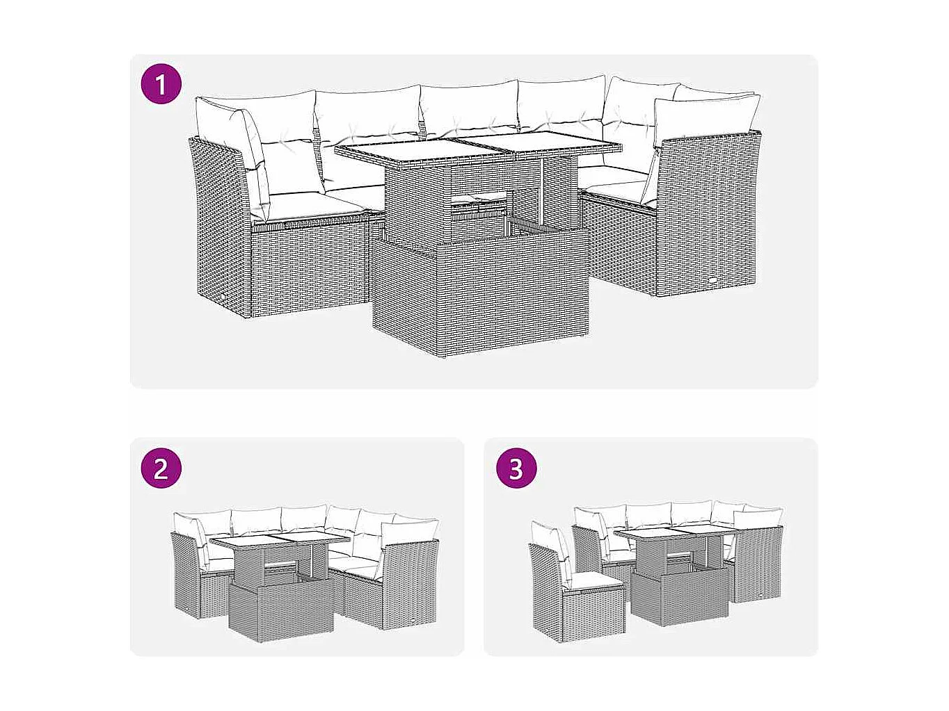6-delige Loungeset met kussens poly rattan grijs