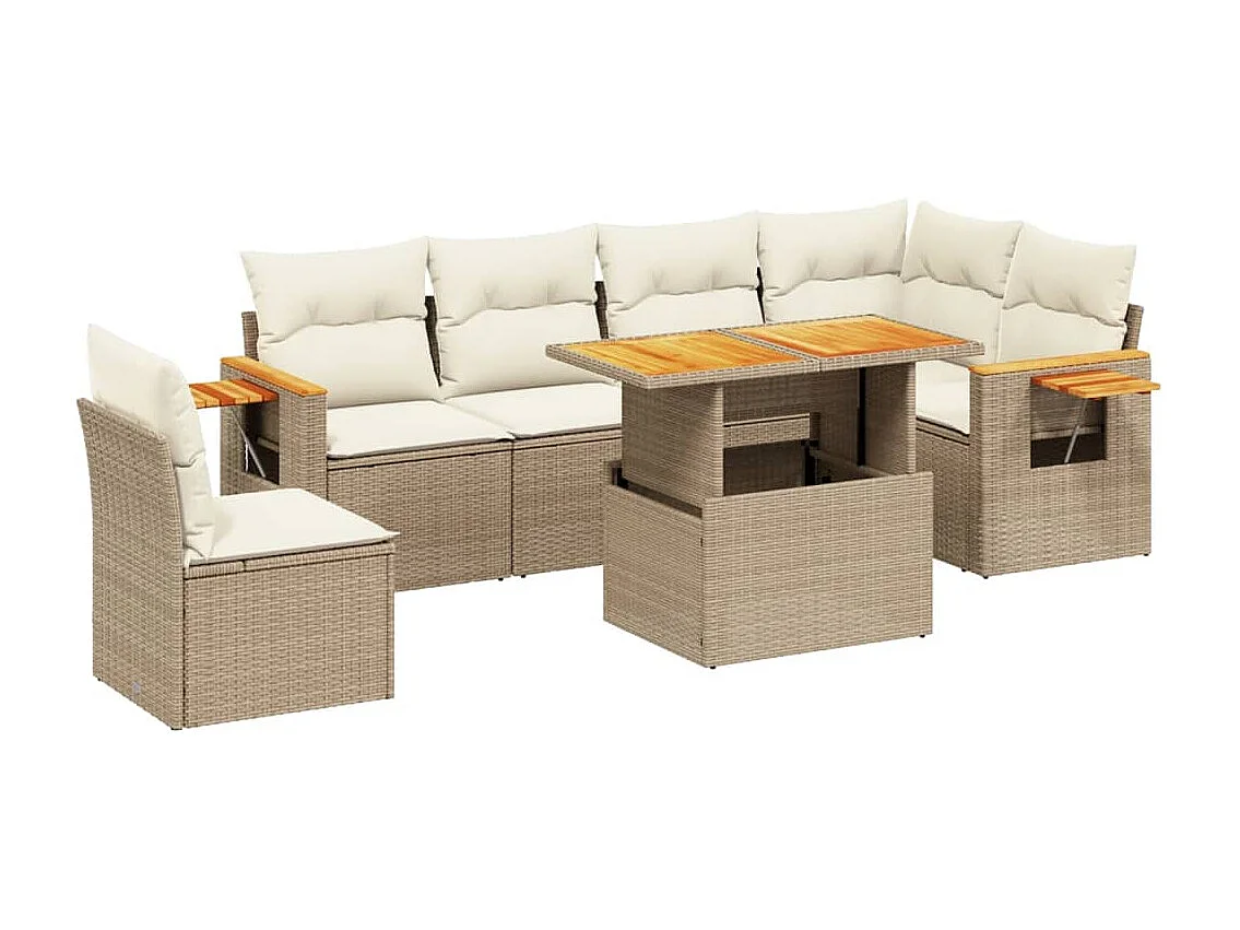 Salon de jardin avec coussins 7 pièces beige résine tressée
