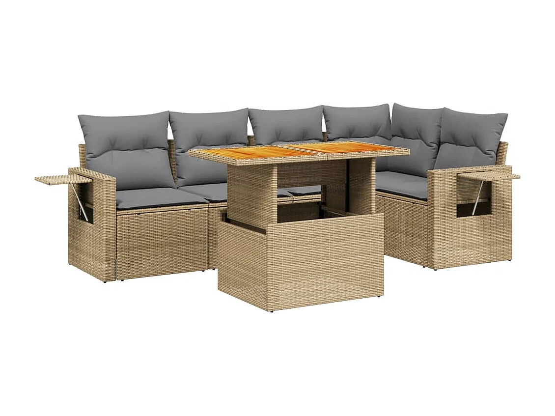 Salon de jardin avec coussins 6 pièces beige résine tressée