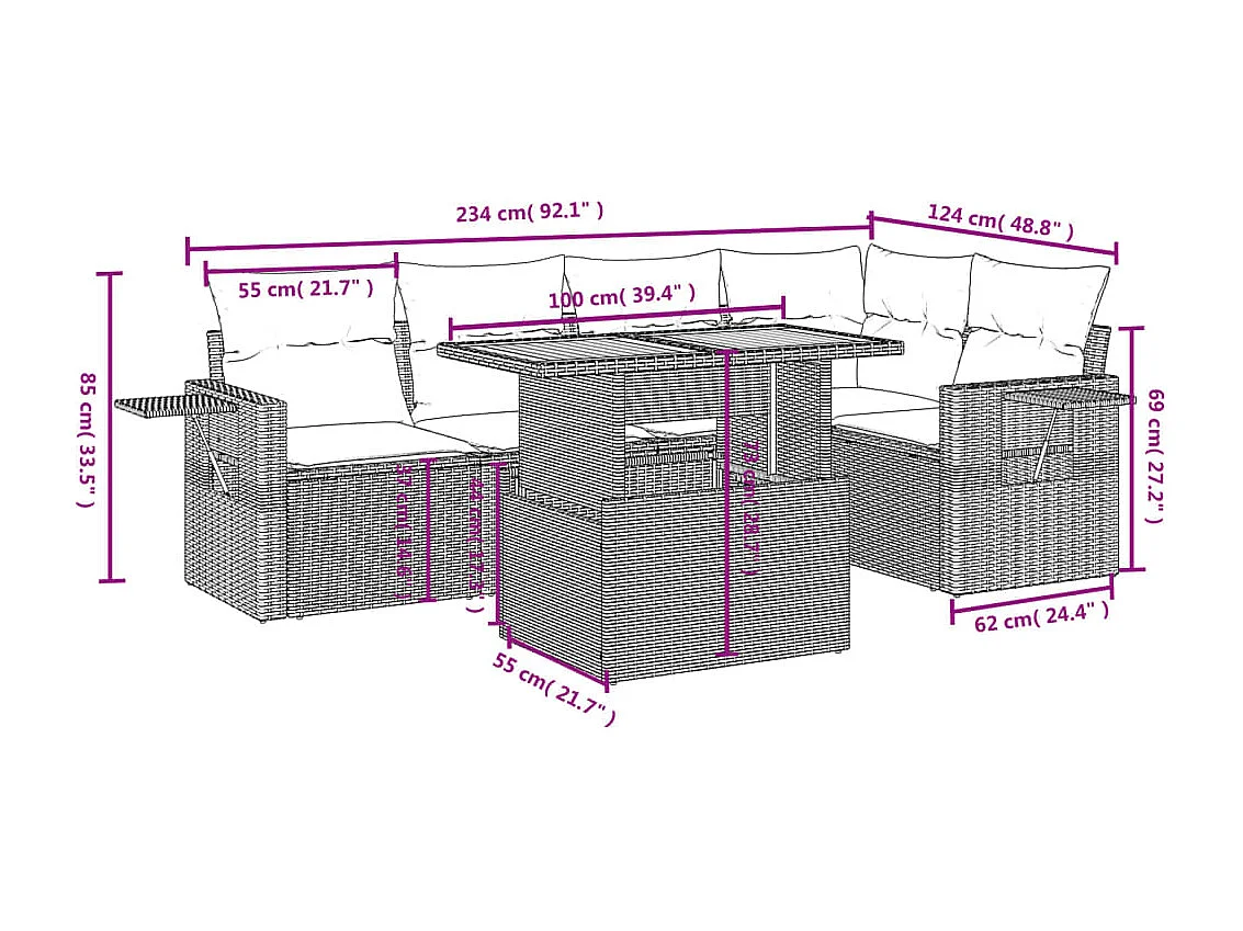 Salon de jardin avec coussins 6 pièces beige résine tressée