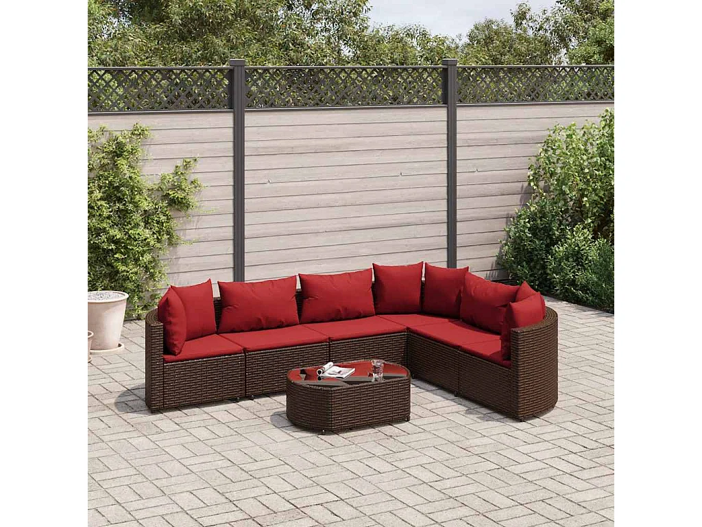 7-delige Loungeset met kussens poly rattan bruin
