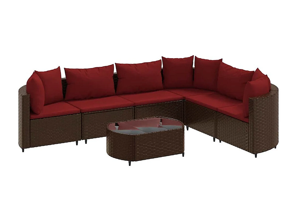 7-delige Loungeset met kussens poly rattan bruin