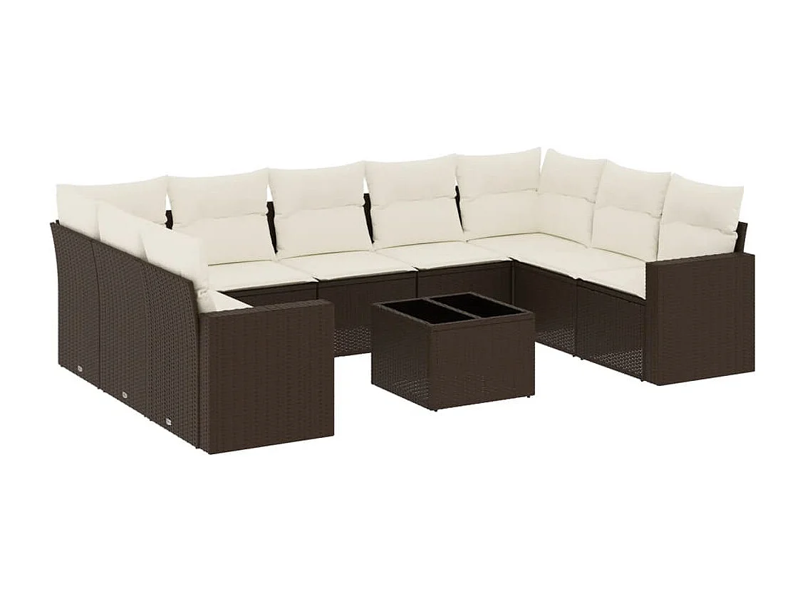 Salon de jardin 10 pièces avec coussins marron résine tressée