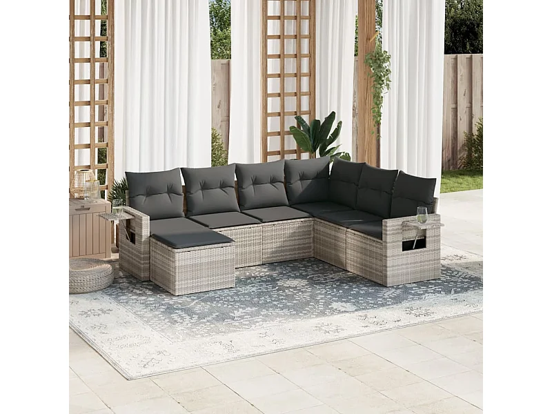 Salon de jardin avec coussins 7 pièces gris clair résine tressée