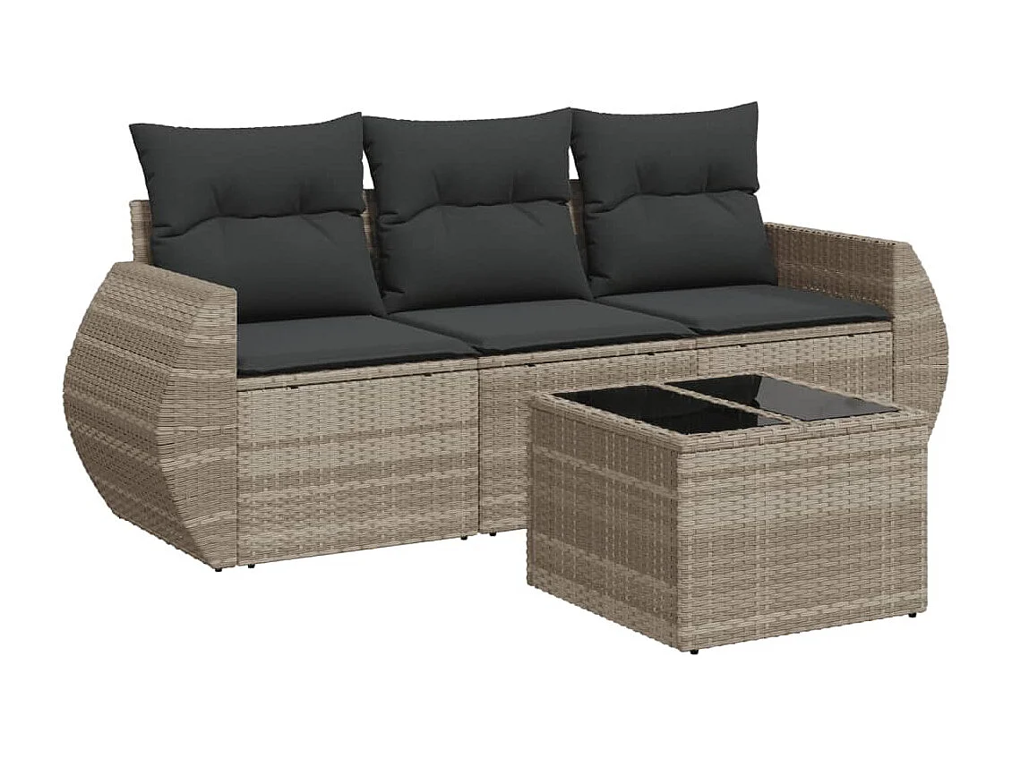 Salon de jardin 4 pièces avec coussins gris clair résine tressée