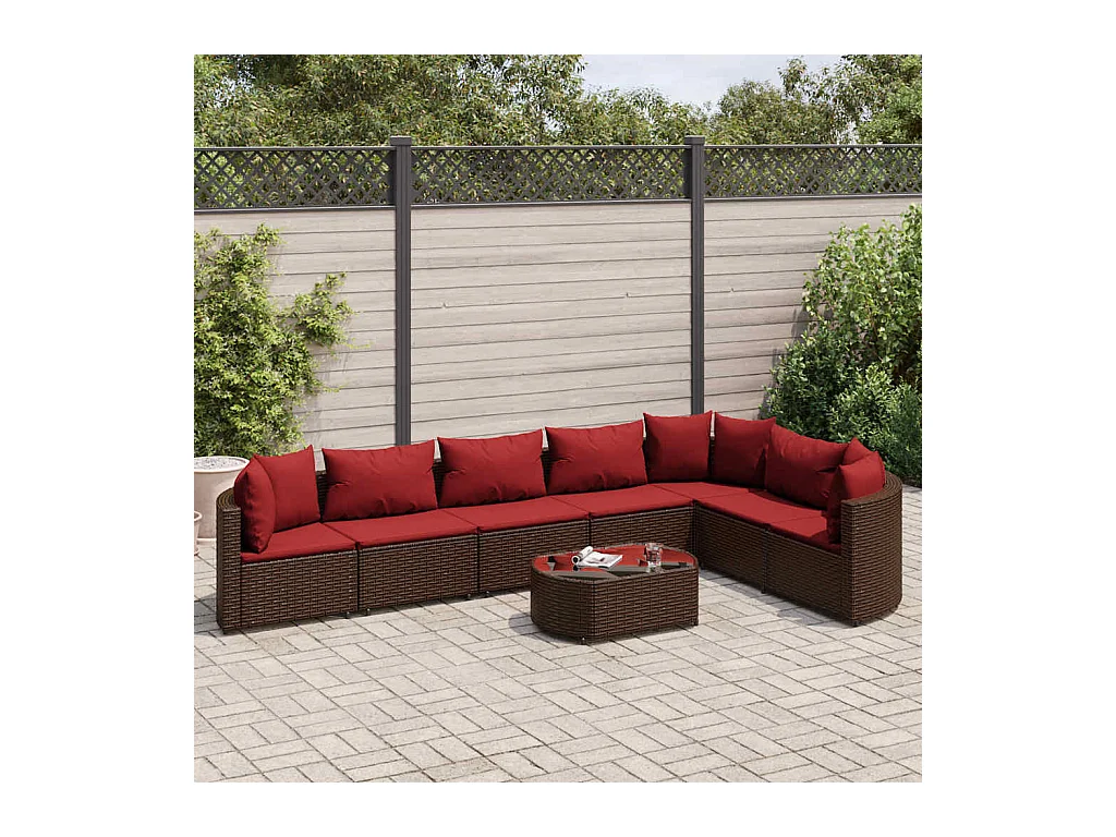 Set sofás de jardín 8 piezas y cojines ratán sintético marrón