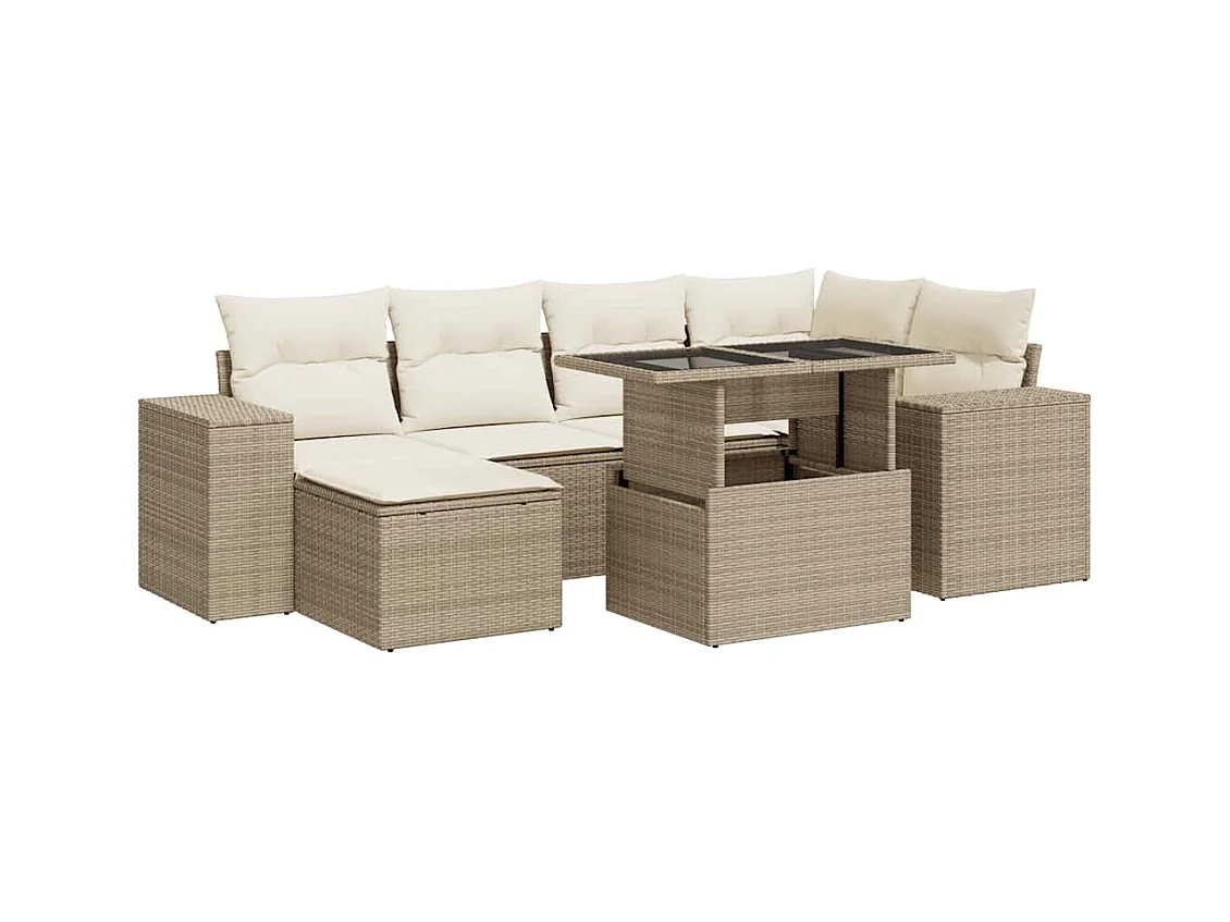 Salon de jardin avec coussins 7 pièces beige résine tressée