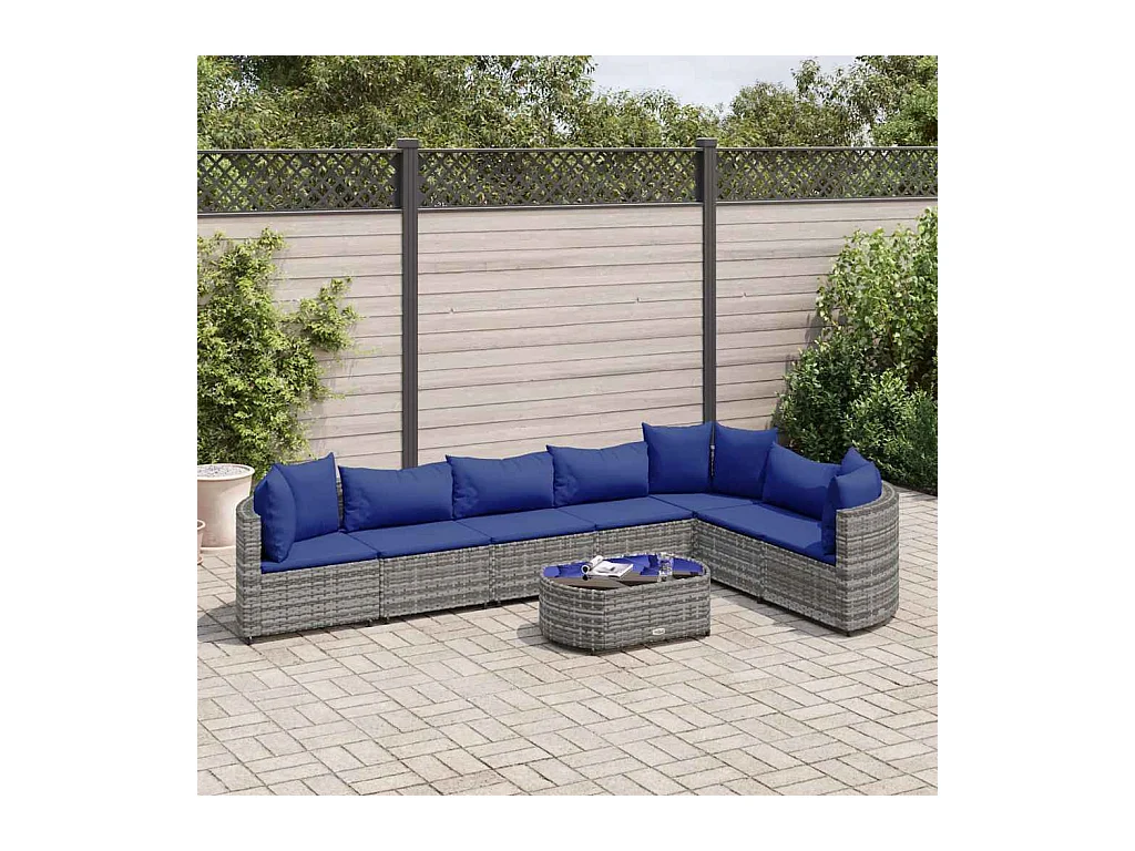 Set de sofás de jardín y cojines 8 piezas ratán sintético gris