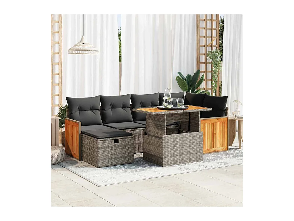 Salon de jardin 8 pièces avec coussins gris résine tressée