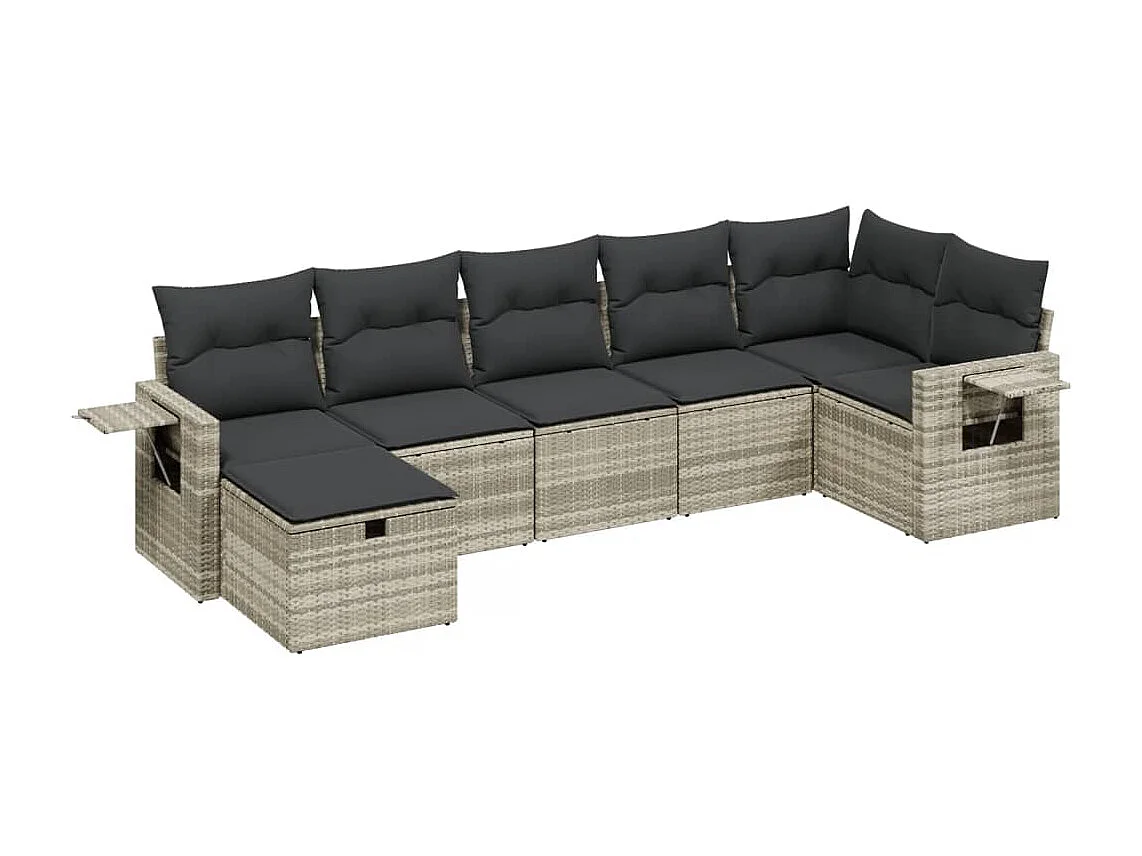 Salon de jardin avec coussins 7 pièces gris clair résine tressée