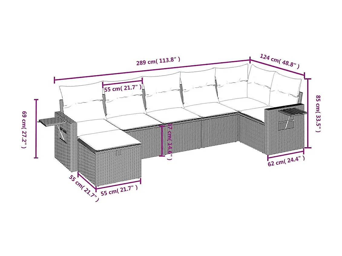 Salon de jardin avec coussins 7 pièces gris clair résine tressée