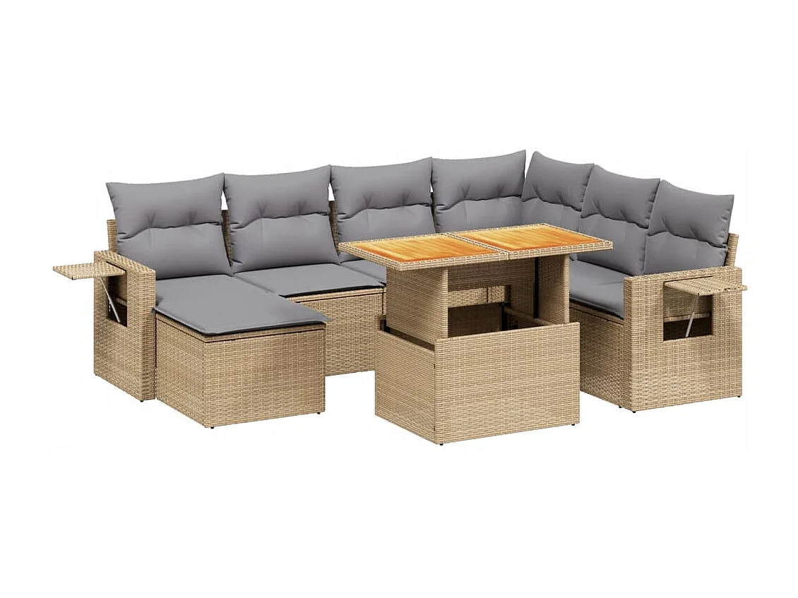 Salon de jardin avec coussins 8 pièces beige résine tressée