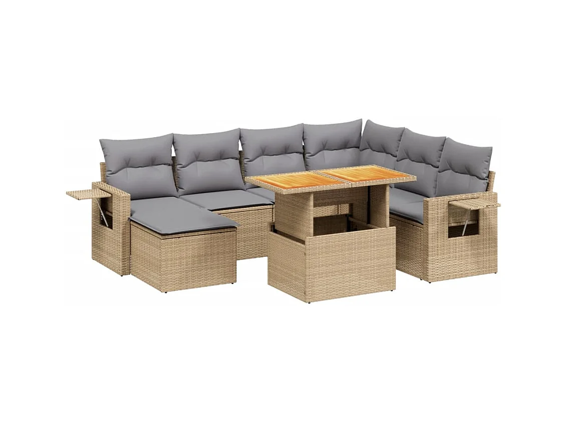 Salon de jardin avec coussins 8 pièces beige résine tressée