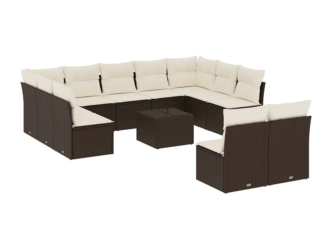 Salon de jardin avec coussins 12 pièces marron résine tressée
