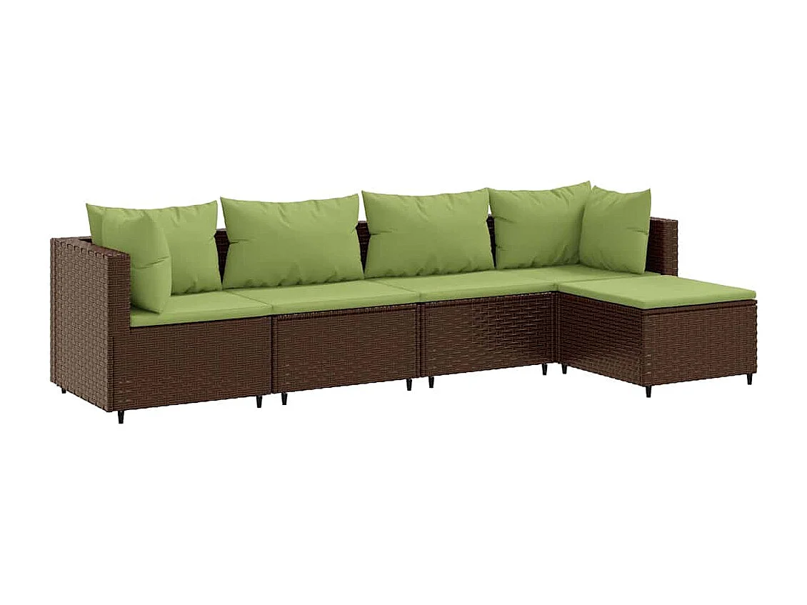 5 peças conjunto lounge jardim com almofadões vime PE castanho