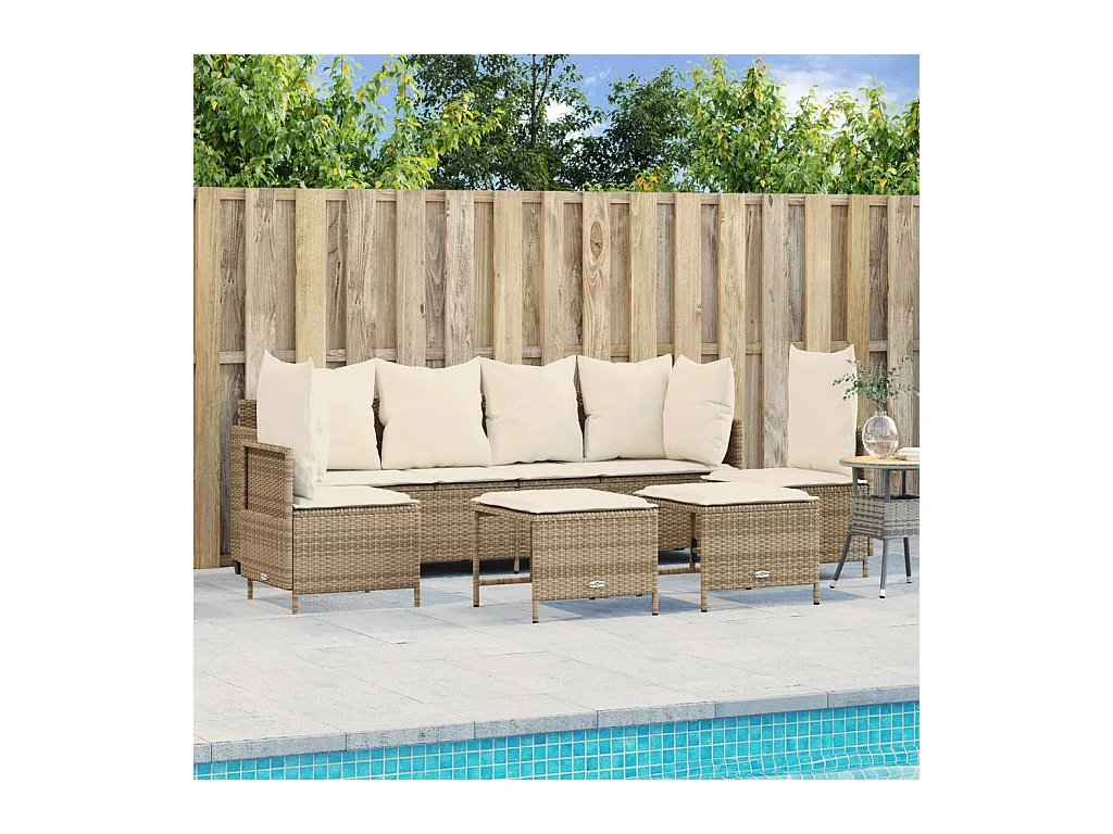 Salon de jardin avec coussins 5 pièces beige résine tressée