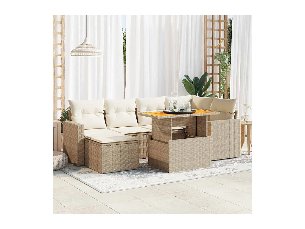 Salon de jardin avec coussins 7 pièces beige résine tressée