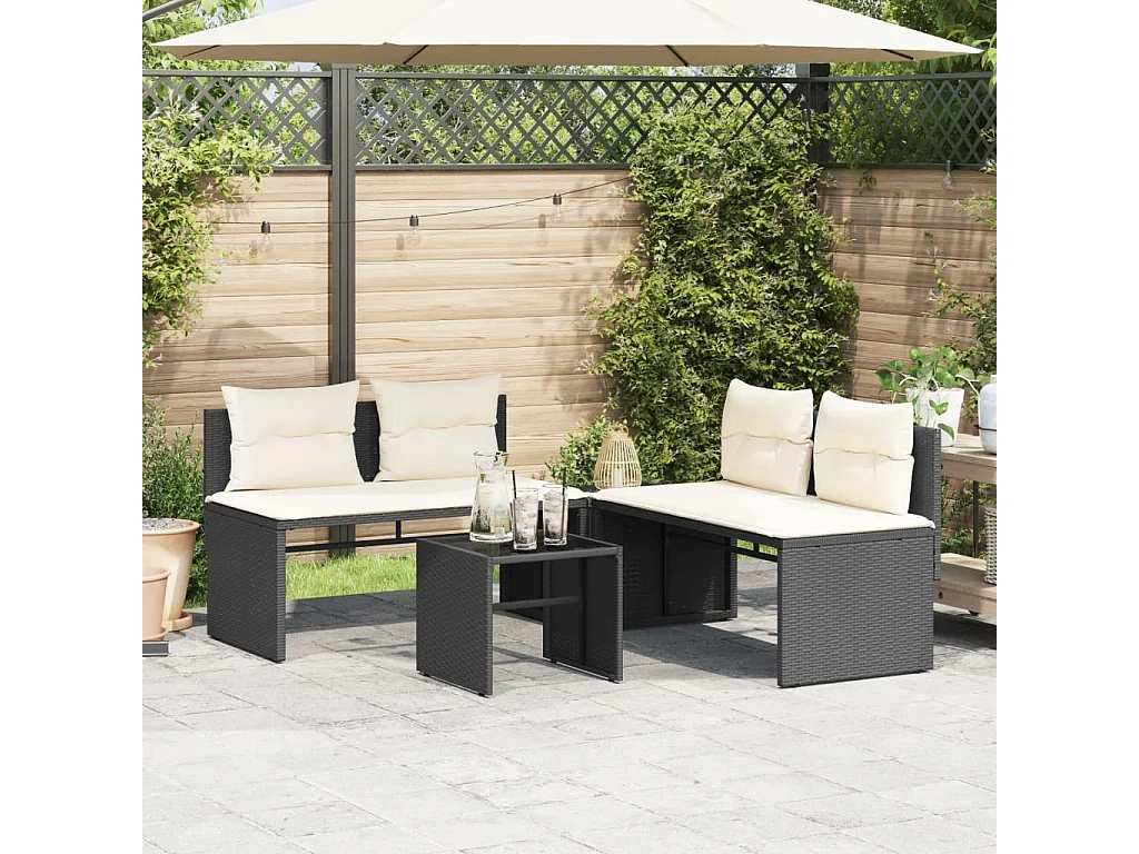 Salon de jardin 4 pièces avec coussins noir résine tressée