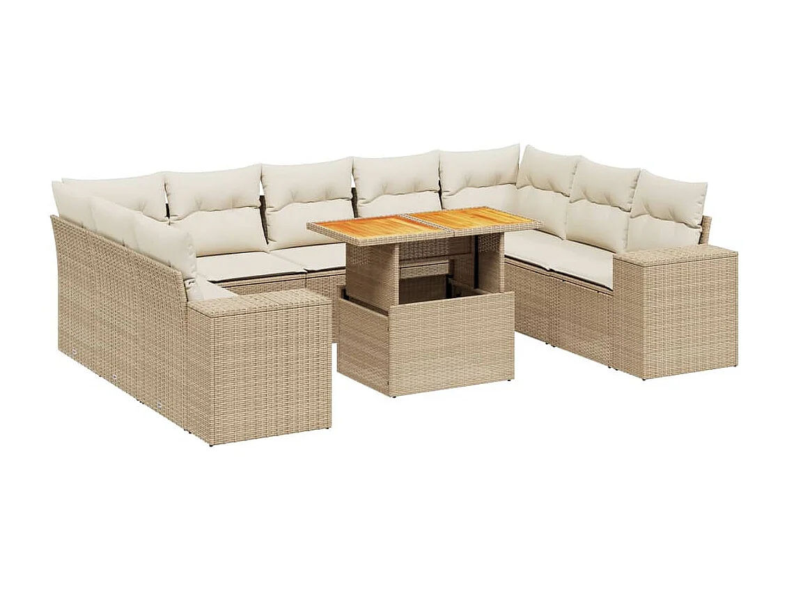 Salon de jardin avec coussins 10 pièces beige résine tressée