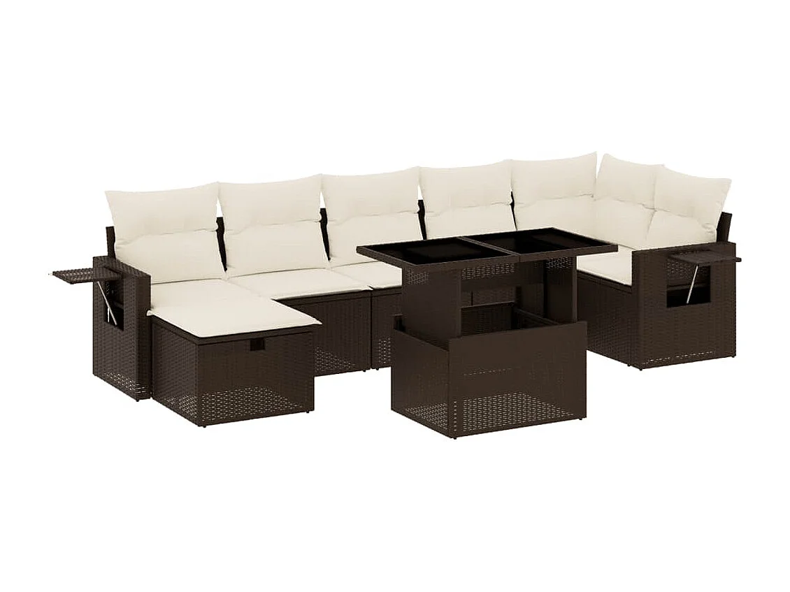 8-delige Loungeset met kussens poly rattan bruin