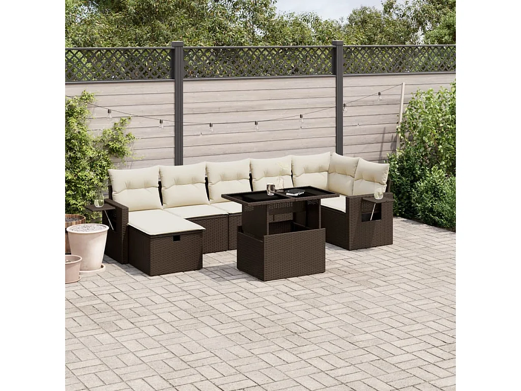 Set sofás de jardín 8 piezas y cojines ratán sintético marrón