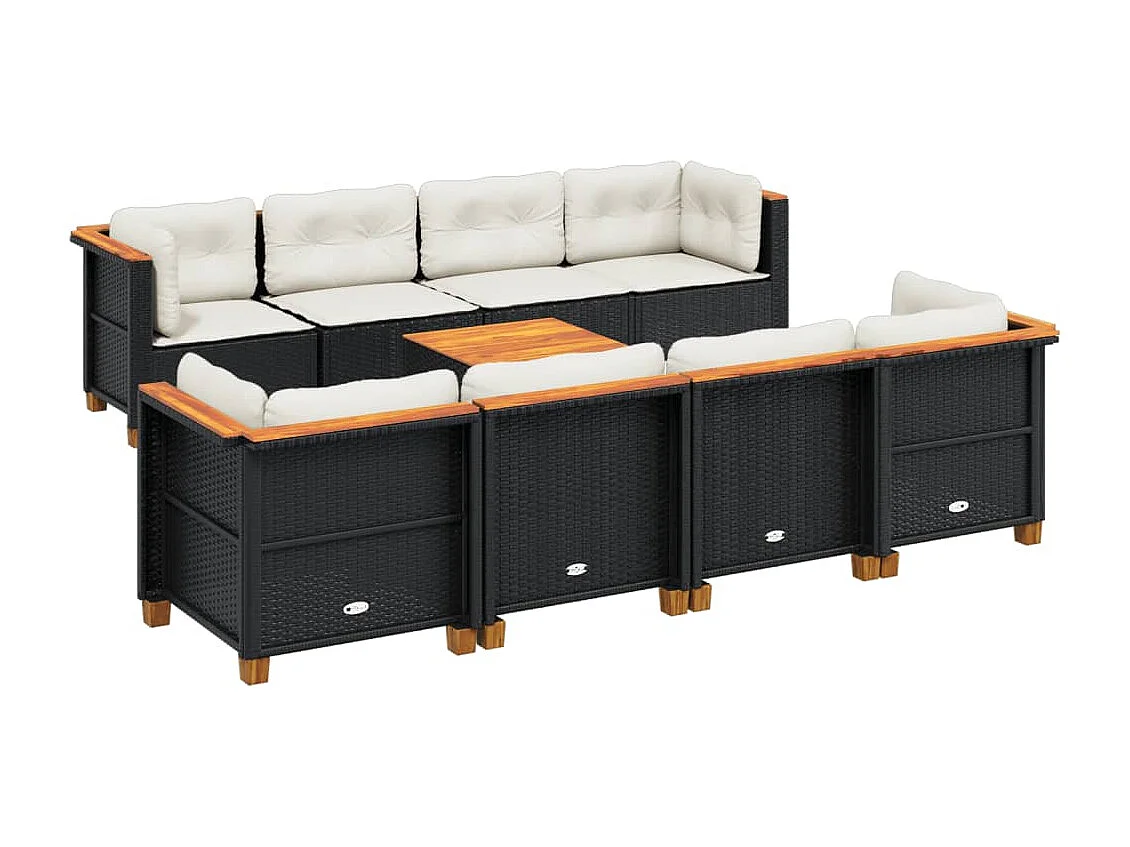 Set de sofás de jardín 8 piezas y cojines ratán sintético negro