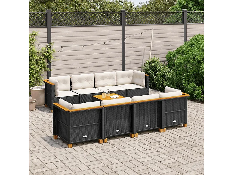 9 peças conjunto de sofás para jardim com almofadões vime PE preto