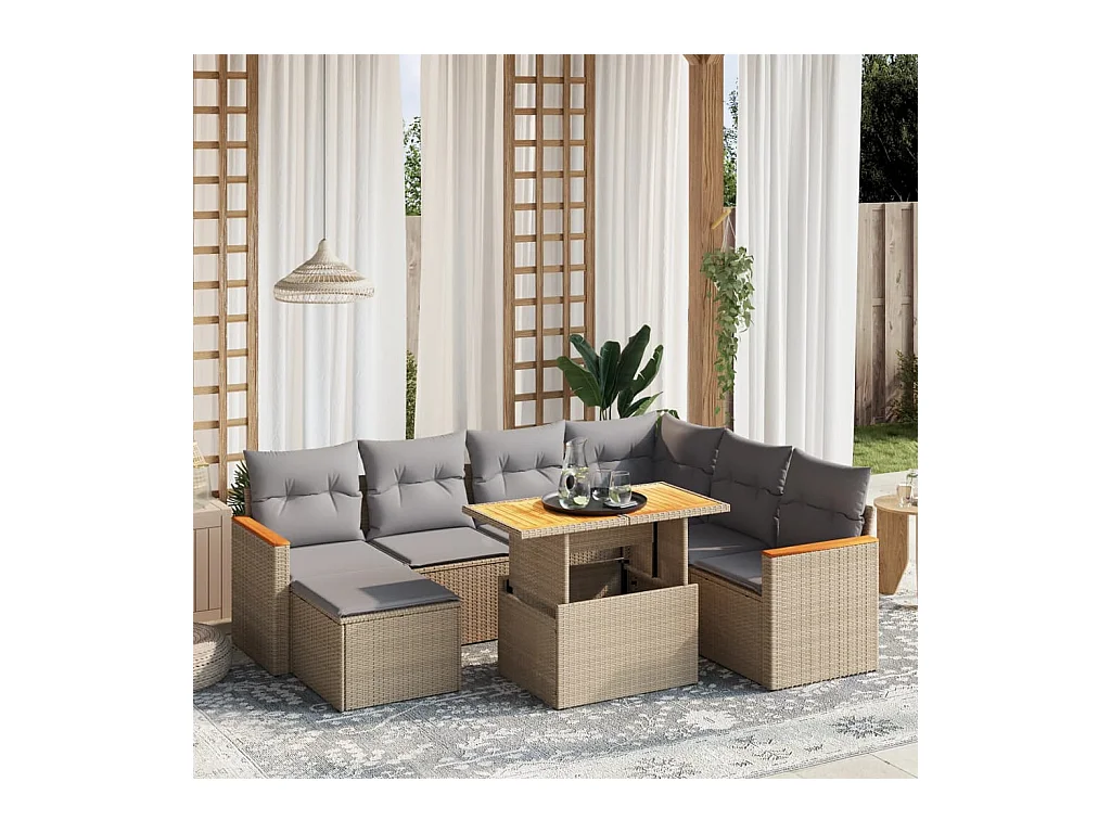 8-delige Loungeset met kussens poly rattan beige