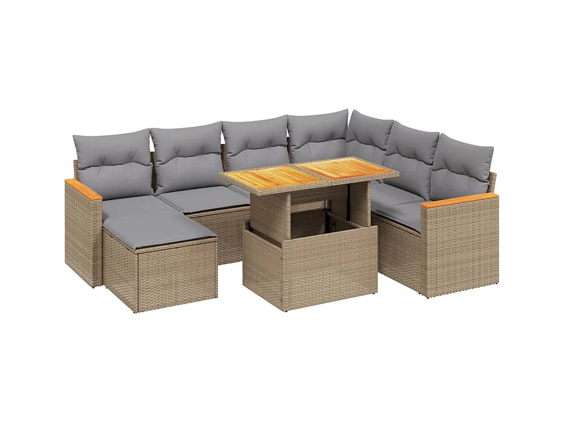 Salon de jardin avec coussins 8 pièces beige résine tressée
