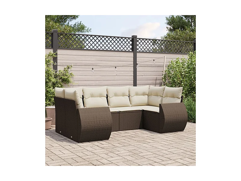 6-delige Loungeset met kussens poly rattan bruin
