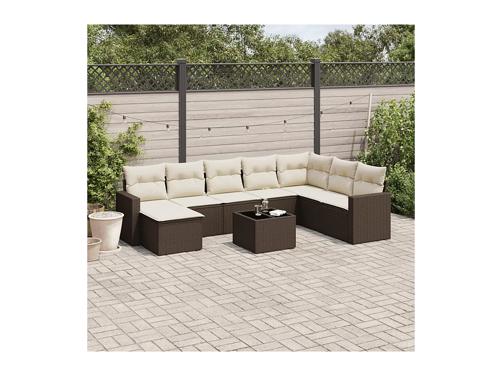Salon de jardin avec coussins 9 pièces marron résine tressée