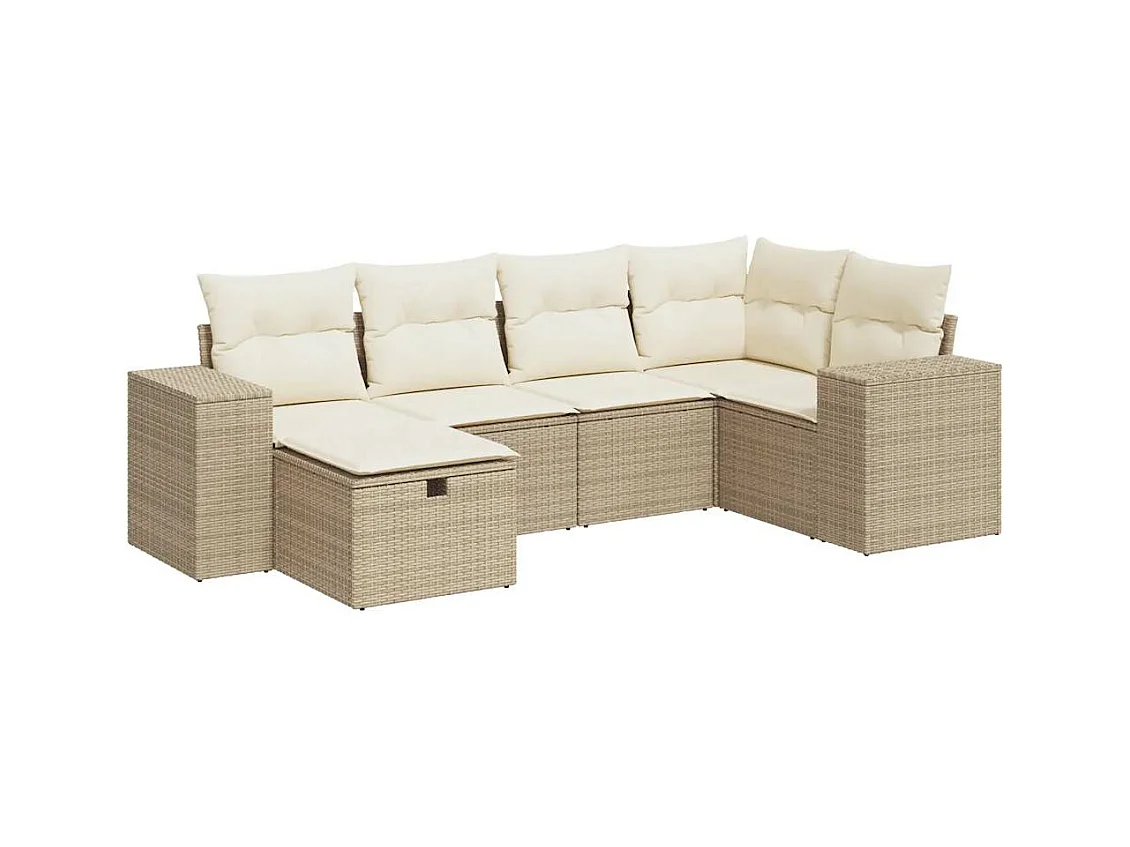 Salon de jardin avec coussins 6 pièces beige résine tressée