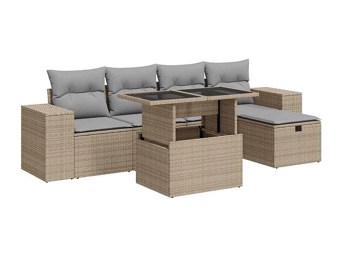 Salon de jardin avec coussins 6 pièces beige résine tressée