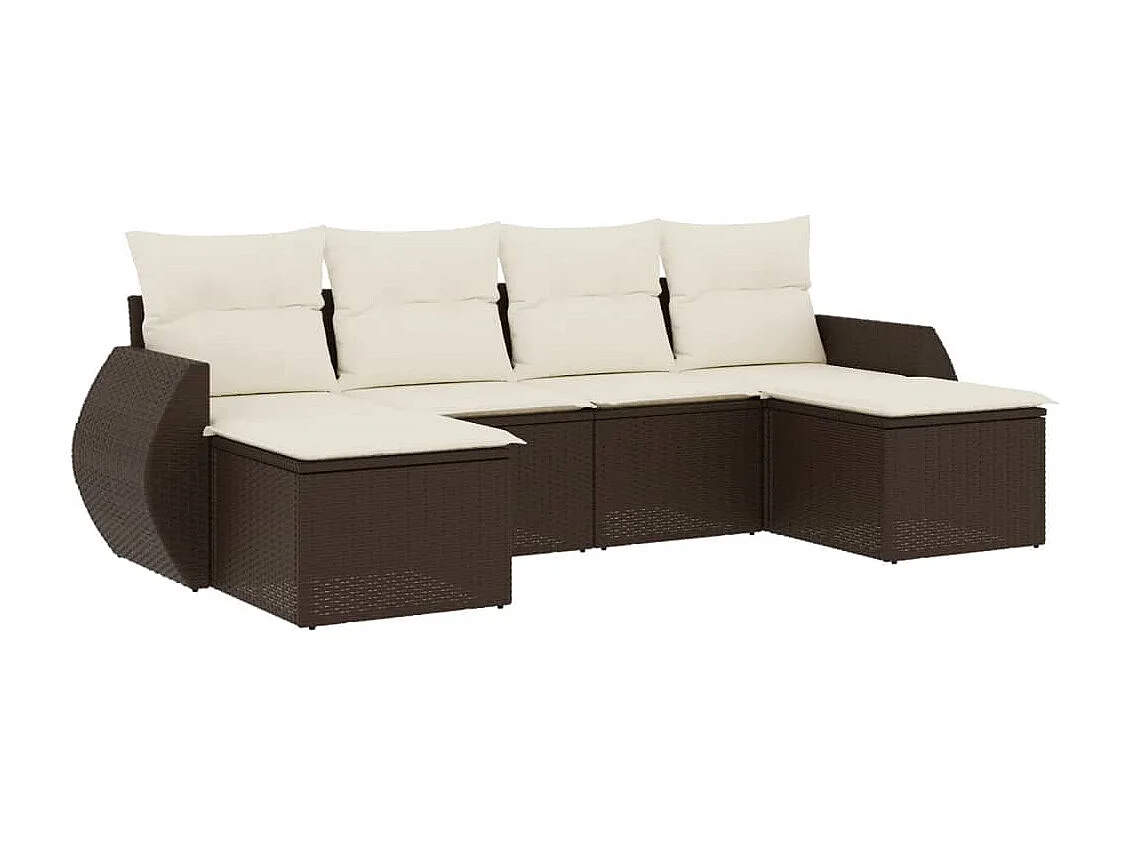 Salon de jardin avec coussins 6 pièces marron résine tressée