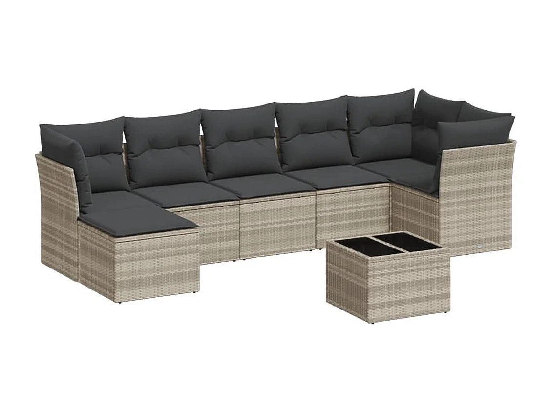 8-delige Loungeset met kussens poly rattan lichtgrijs