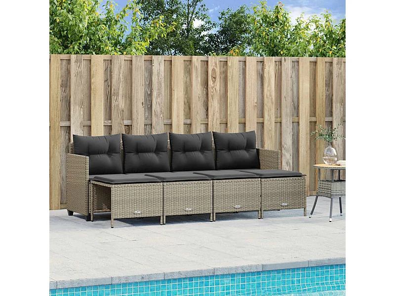 Salon de jardin 5 pièces avec coussins gris clair résine tressée