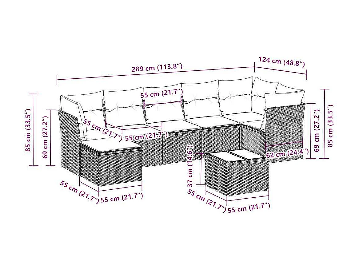 8-delige Loungeset met kussens poly rattan lichtgrijs