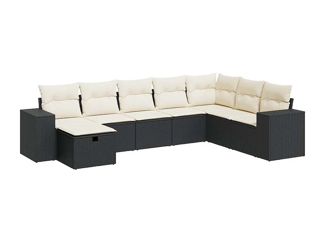 Set de sofás de jardín y cojines 8 piezas ratán sintético negro