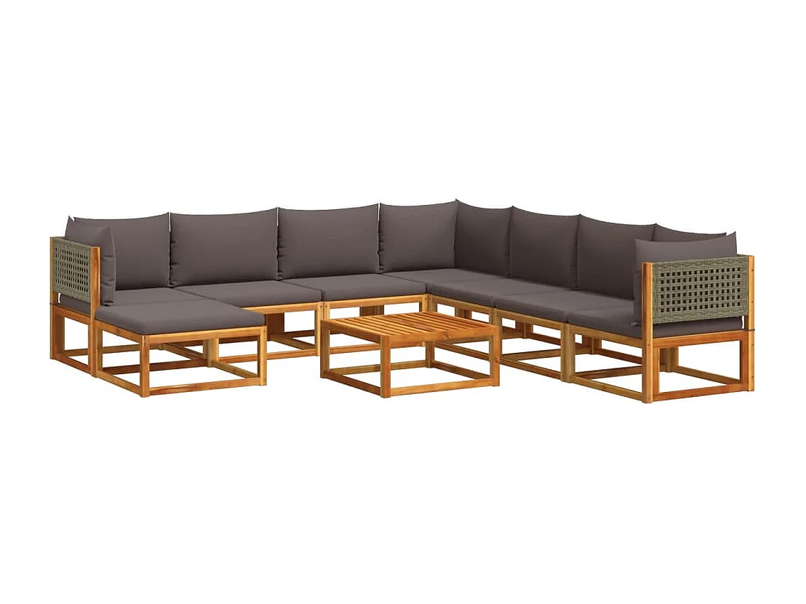 Salon de jardin avec coussins 9 pièces bois massif d'acacia