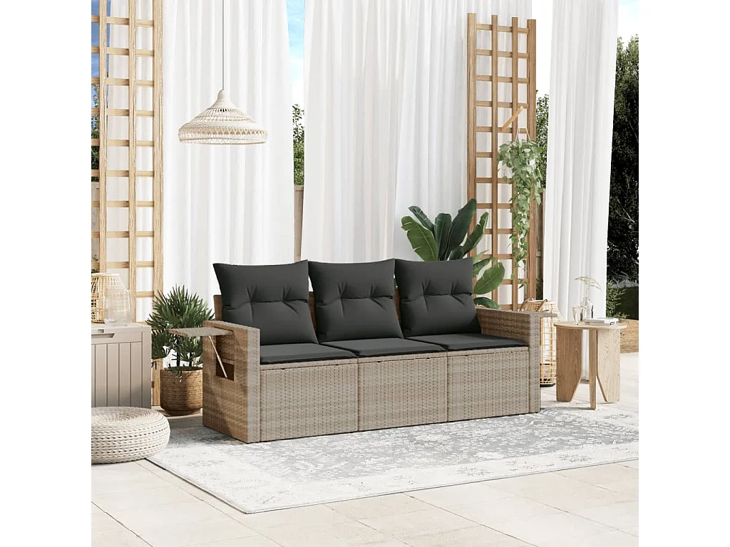 Salon de jardin avec coussins 3 pièces gris clair résine tressée